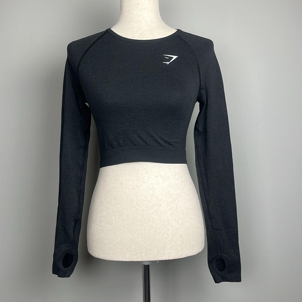 Gymshark Vital Seamless Crop Top / Compression Fit / Black Marl/ SZ S